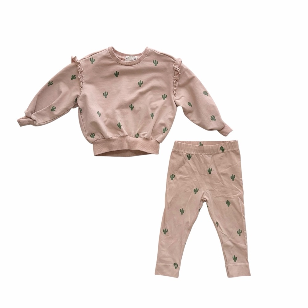 Kids Cactus Print Outfit - Light Pink